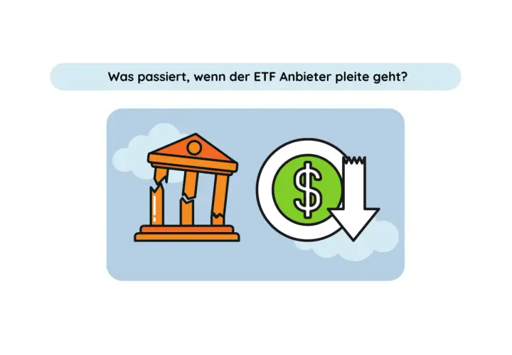 Zerbrochenes Gebäude und fallender Dollar symbolisieren, was passiert, wenn ein ETF-Anbieter pleite geht.