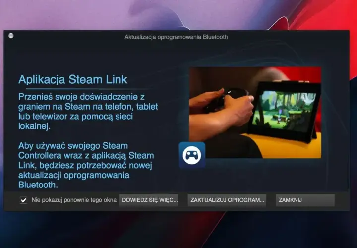 Aplikacja Steam Link pozwala grać w gry ze Steam na telefonie. Aktualizacja Bluetooth jest potrzebna do jej działania.