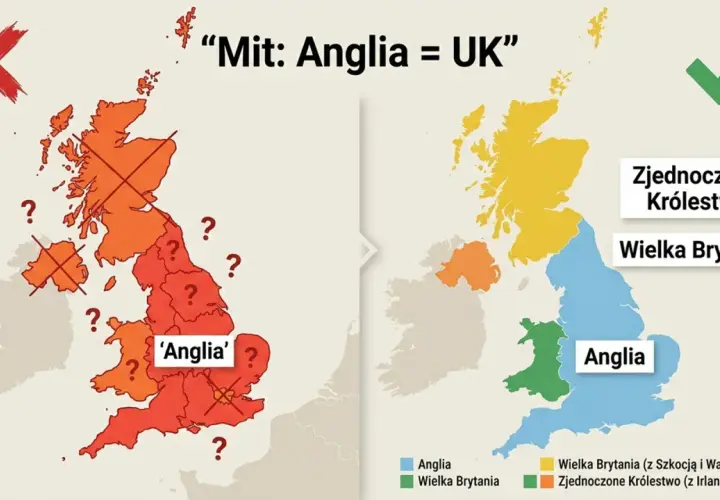 Mapa pokazuje różnicę między Anglią a Wielką Brytanią, wyjaśniając, że Wielka Brytania to nie tylko Anglia.
