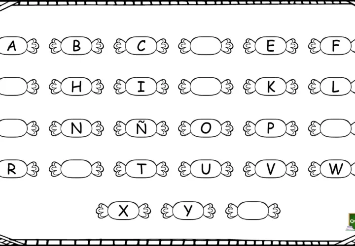 Plantillas de letras para imprimir mayúsculas en forma de caramelos. El abecedario completo para colorear y practicar.