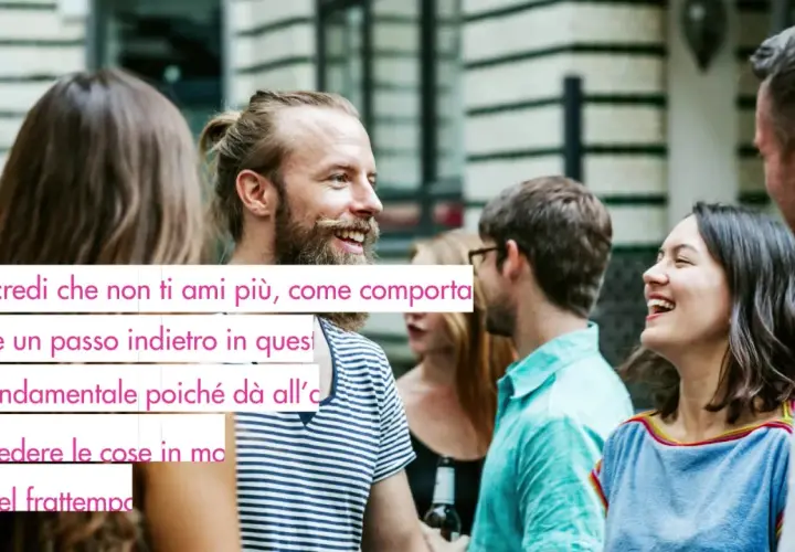 Un uomo ferito in amore, come si comporta? Un gruppo di amici ride, forse lui cerca di nascondere il suo dolore.