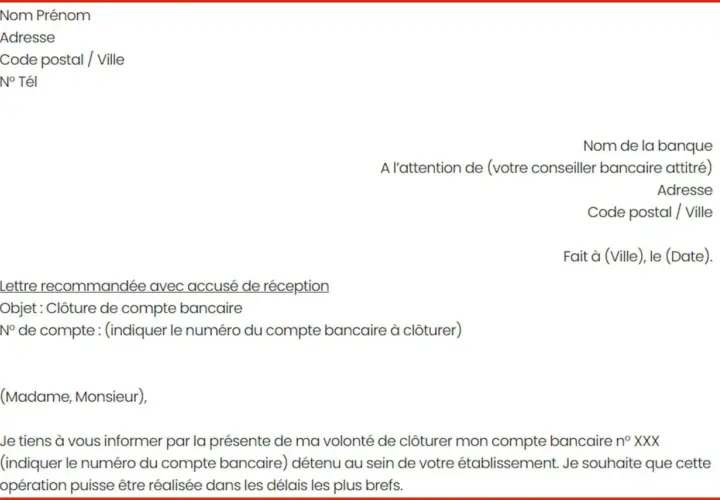 Lettre de clôture de compte bancaire. Suite à un désaccord, je me suis fait virer de ma banque et je ferme mon compte.