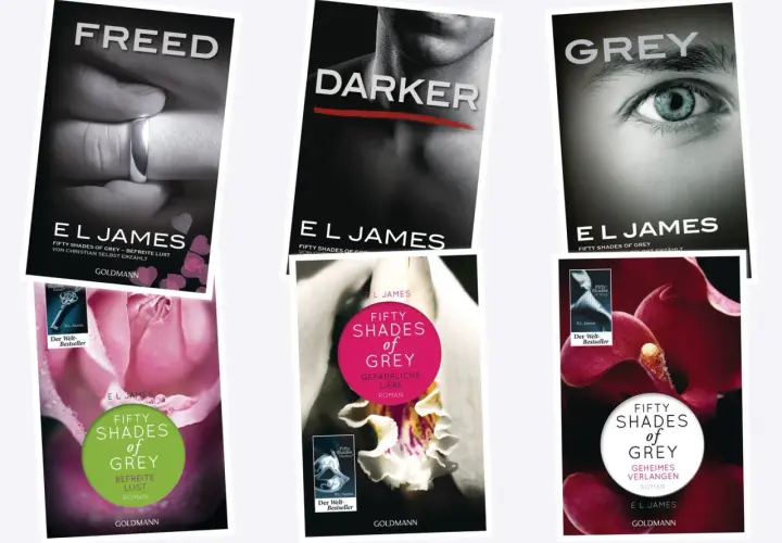 Die Buchcover der "Fifty Shades of Grey"-Reihe: "Freed", "Darker" und "Grey" zeigen die Reihenfolge.