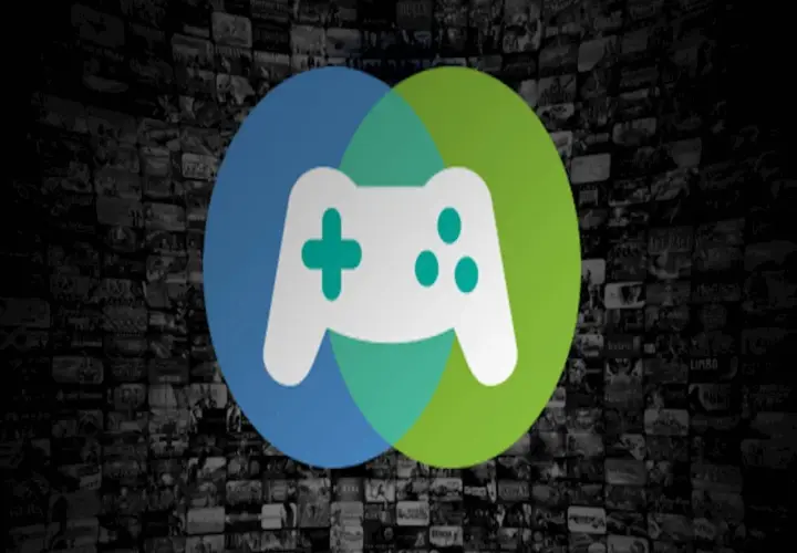 Ikona kontrolera gier na tle ścianki z okładkami gier Steam. Dowiedz się, jak udostępnić bibliotekę gier Steam.
