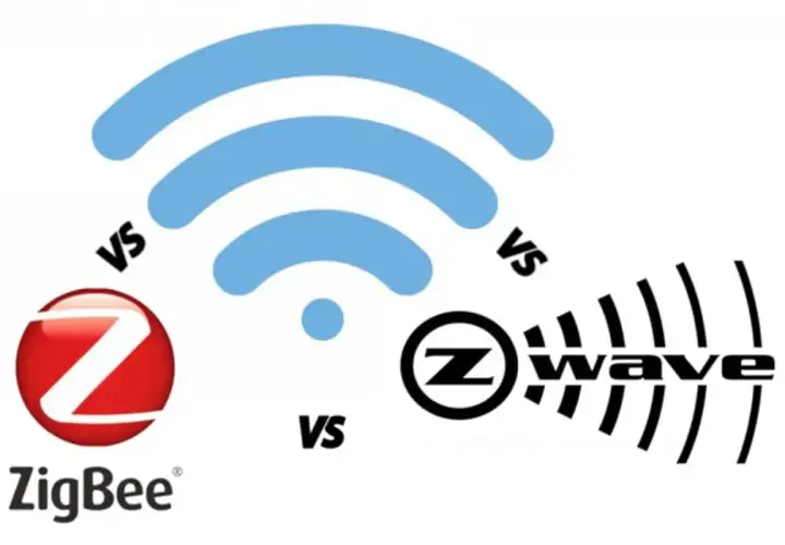 Comparativa visual de Zigbee vs Z-Wave, mostrando sus logos y ondas de señal.