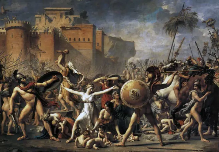 Das berühmte Gemälde im Louvre zeigt die Sabinerinnen zwischen den kämpfenden Römern und Sabinern.