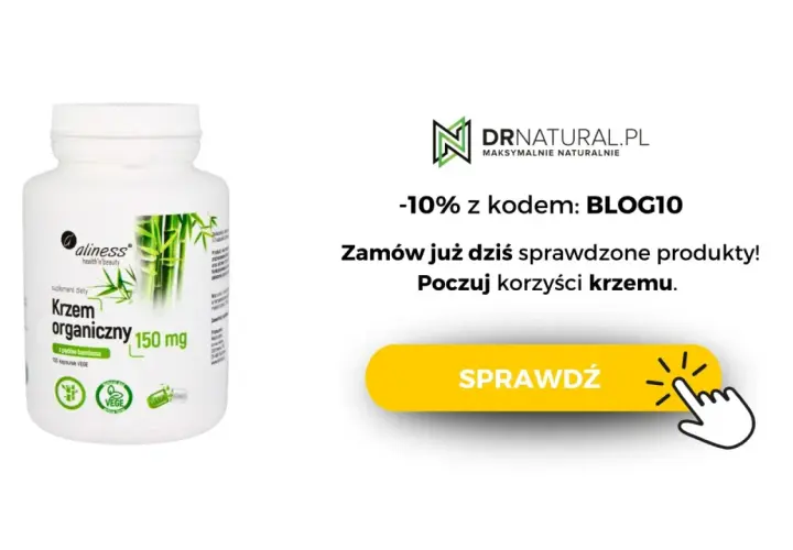 Biały słoiczek suplementu diety "Krzem organiczny 150 mg z pędów bambusa" na białym tle.