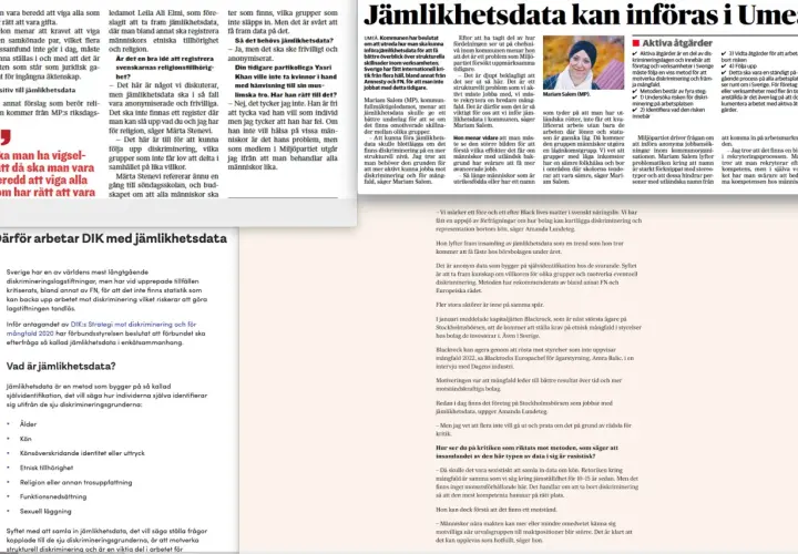 Mariam Salem (MP) vill införa jämlikhetsdata för att motverka diskriminering.