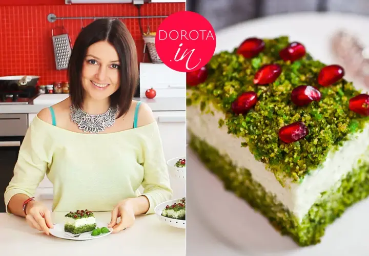 Dorota prezentuje sprawdzony przepis na leśny mech – deser z kremem i pistacjami, ozdobiony granatem.