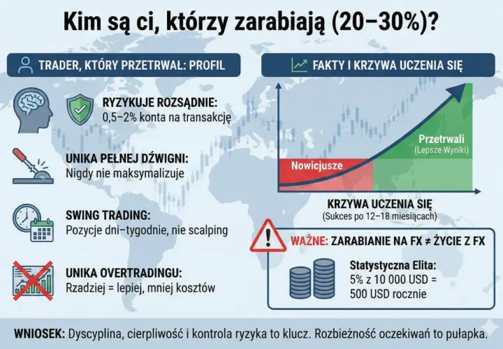 Trader, który przetrwał, ryzykuje rozsądnie, unika dźwigni i overtradingu. To klucz do sukcesu na FX.