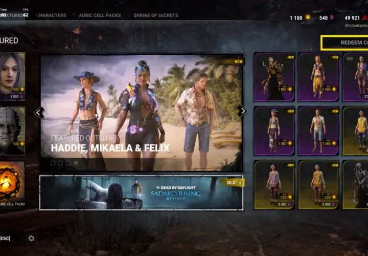 Wpisz kody do dbd, aby odblokować nowe stroje i DLC. Widoczne są stroje dla Haddie, Mikaeli i Felixa.