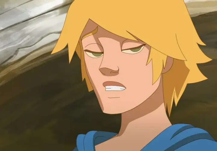 Un jeune homme aux cheveux blonds, le regard fatigué, dans le ranch saison 1 épisode 3.