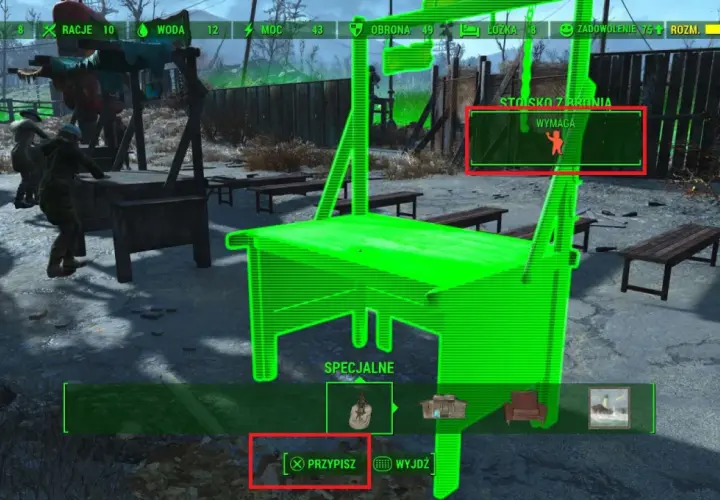 Budowanie osad w Fallout 4: tworzenie stanowiska z bronią, które wymaga zasobów.