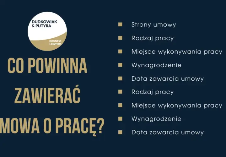 Co powinna zawierać umowa o pracę? Lista kluczowych elementów: strony, rodzaj i miejsce pracy, wynagrodzenie, data zawarcia.