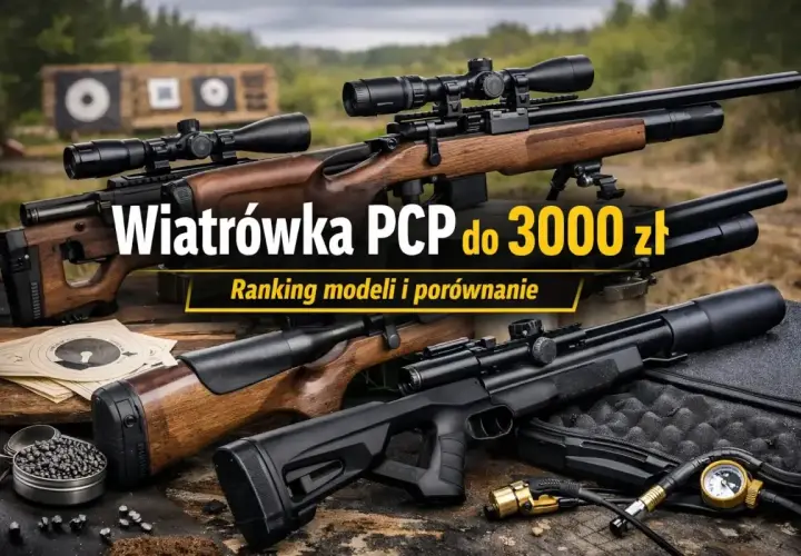 Wiatrówka PCP do 3000 zł. Ranking modeli i porównanie. Na stole leżą trzy wiatrówki, obok śrut i tarcze strzelnicze.
