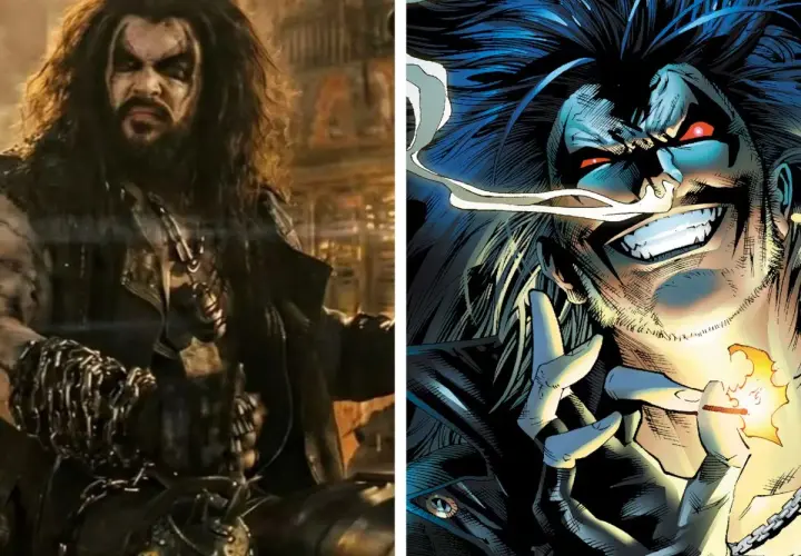 Lobo, le mercenaire intergalactique de DC Comics, dans un montage comparant son apparence dans des films et en bande dessinée.