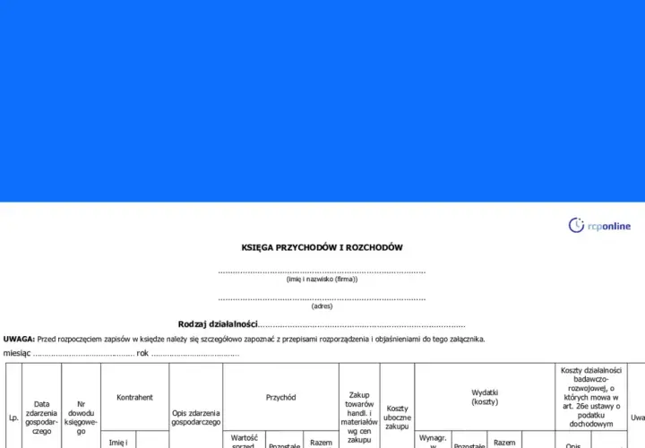 Formularz "Księga przychodów i rozchodów" - czy można prowadzić KPIR w Excelu? Ten dokument to podstawa do rozliczeń.