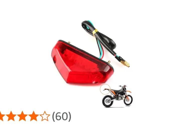 Faretto posteriore moto rosso, con cavi neri e verdi. Ideale per dare un tocco di stile alla tua moto.