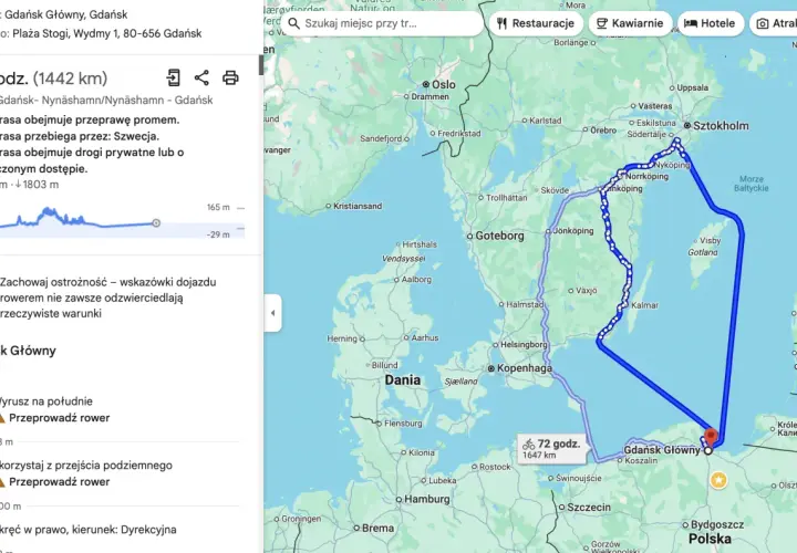 Trasa rowerowa z Gdańska do Kołobrzegu to 1442 km przez Szwecję i prom.