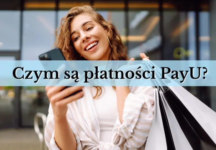 Uśmiechnięta kobieta z telefonem i torbami na zakupy. Czy payu co to? Szybkie i wygodne płatności online.