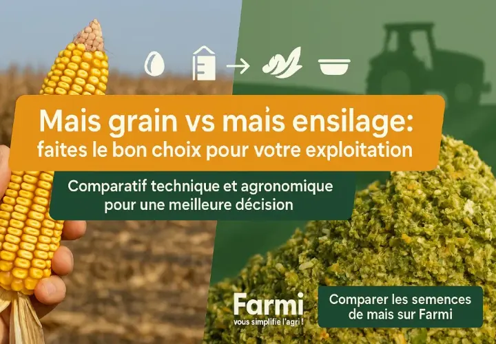 Comparaison visuelle entre un épi de maïs grain et du maïs ensilage, pour aider à choisir la meilleure option pour votre exploitation.