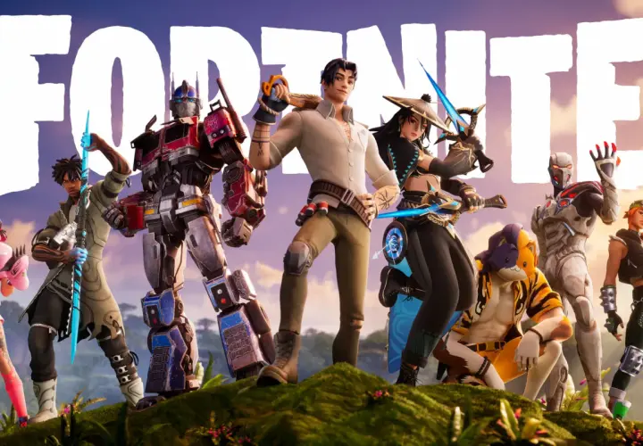Postacie z gry Fortnite, w tym Optimus Prime, gotowe do walki, gdy wyszedł Fortnite.