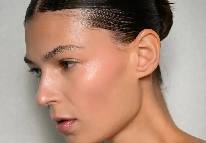 Perfil de mujer con peinados media melena modernos, piel luminosa y maquillaje sutil.