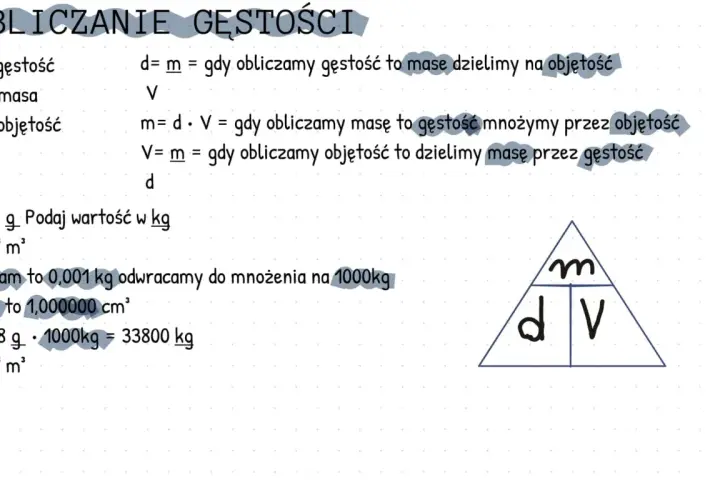 Wzór na gęstość: d=m/V. Obliczenia masy i objętości. Konwersja jednostek.