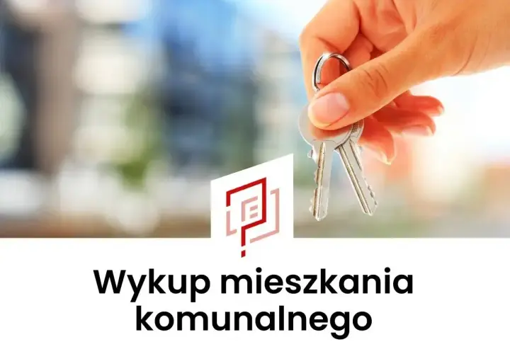 Dłoń trzyma klucze. Pod spodem napis: "Wykup mieszkania komunalnego". Poznaj cenę za metr!