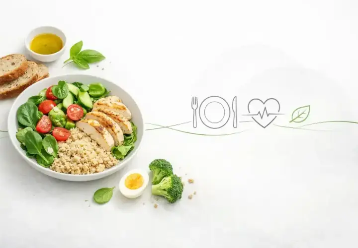 Zdrowy obiad 1000 kcal: grillowany kurczak, kasza, warzywa, jajko i pieczywo. Idealny posiłek dla dbających o linię.