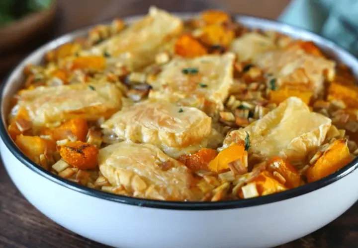 Gratin de crozet aux dés de courge et reblochon fondant, un plat savoyard réconfortant.