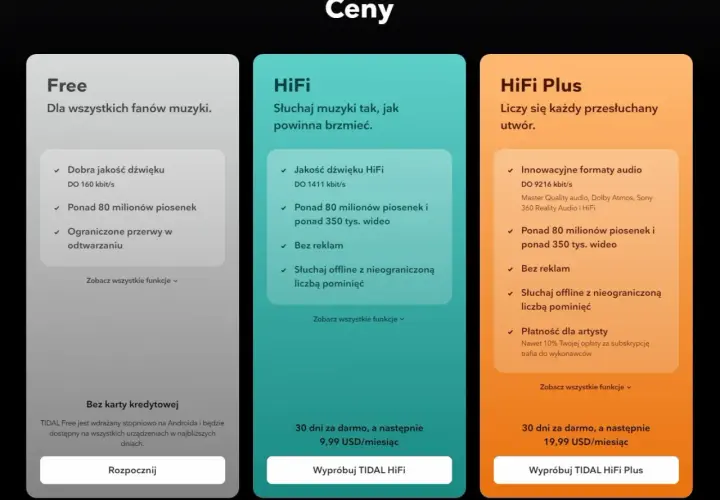 Porównanie planów TIDAL: Free, HiFi i HiFi Plus. Sprawdź ceny i funkcje, aby wybrać najlepszą opcję dla siebie.