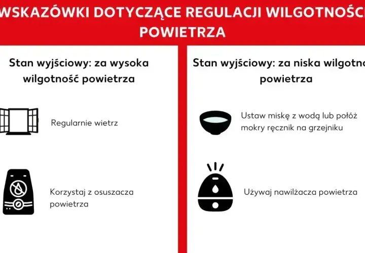 Jak zwiekszyc wilgotnosc w domu? Gdy powietrze jest za suche, postaw miskę z wodą lub mokry ręcznik na grzejniku, albo użyj nawilżacza.