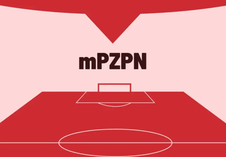 Grafika z mPZPN i boiskiem piłkarskim, symbolizująca licencje trenerskie PZPN.