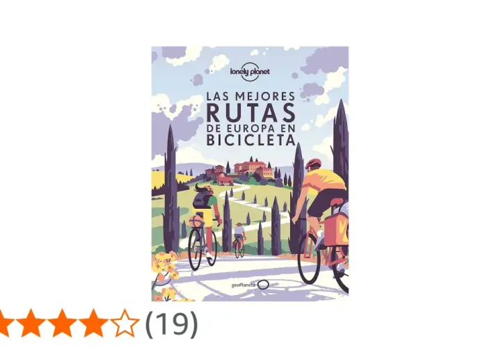 Ilustración de un libro sobre las mejores rutas de **viajes en bicicleta por Europa**, con ciclistas pedaleando por un paisaje toscano.