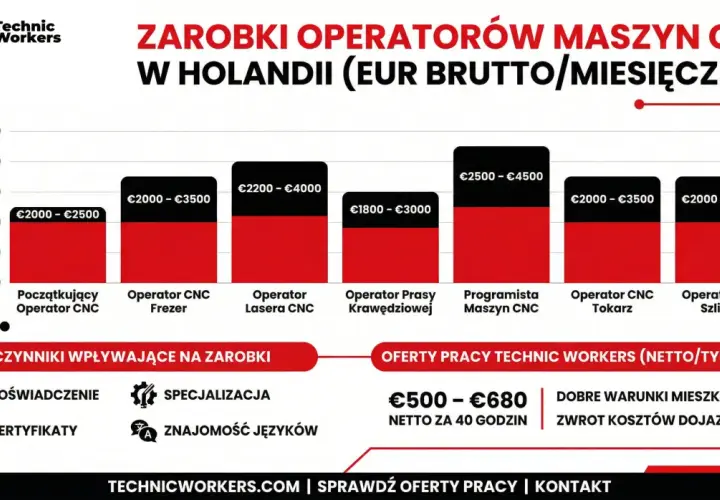 Zarobki operatorów maszyn CNC w Holandii. Kurs na operatora maszyn produkcyjnych otwiera drogę do kariery.