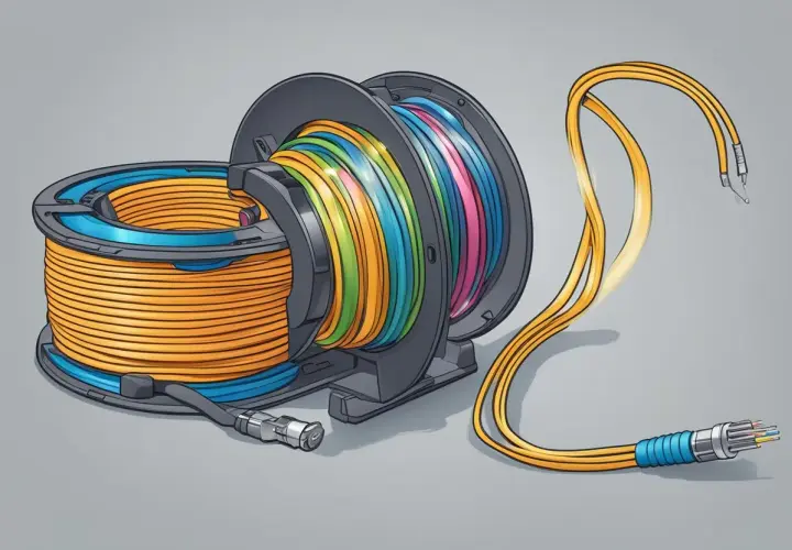 Bobines de câble fibre optique multicolore, prêtes à être déployées sur une longueur maximum.