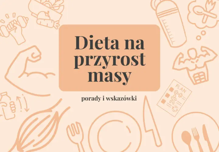 Chcesz wiedzieć, jak przybrać na masie? Grafika pokazuje dietę na przyrost masy, ćwiczenia i zdrowe jedzenie.