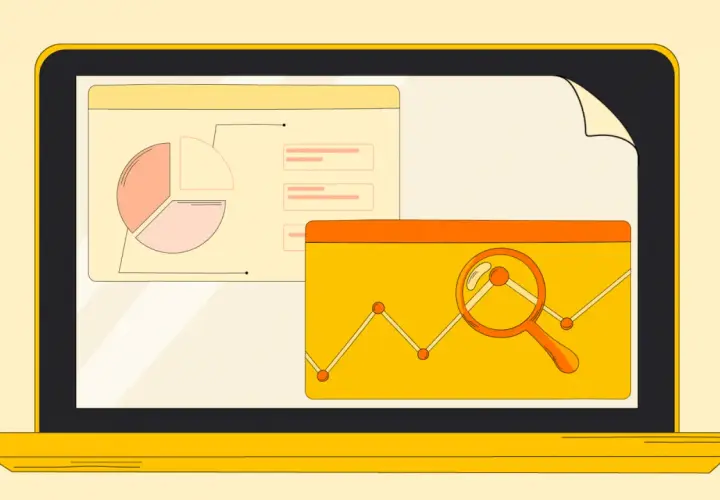 Analysez les données de votre blog avec des graphiques et une loupe sur un écran d'ordinateur.