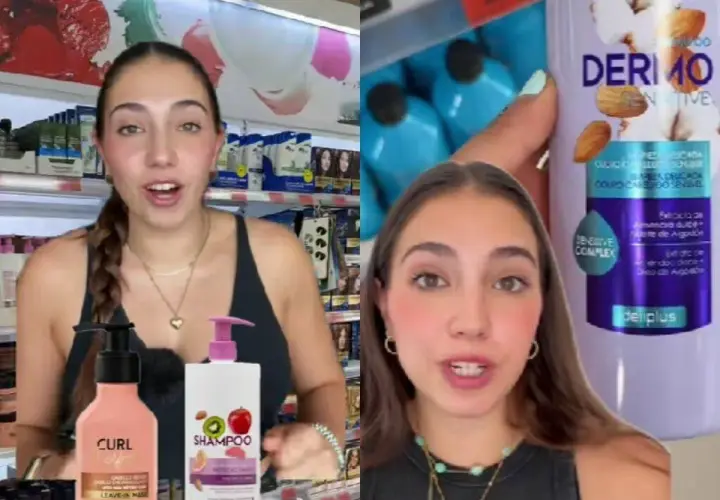Chica muestra champú Deliplus con ketoconazol en Mercadona.