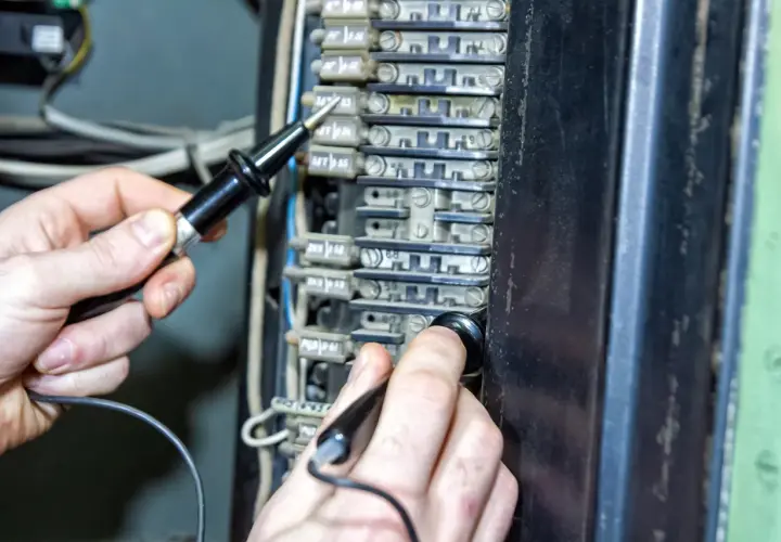 Ręce sprawdzają bezpieczniki w skrzynce elektrycznej. Czy bezpiecznik może się zepsuć? Tak, dlatego warto je kontrolować.