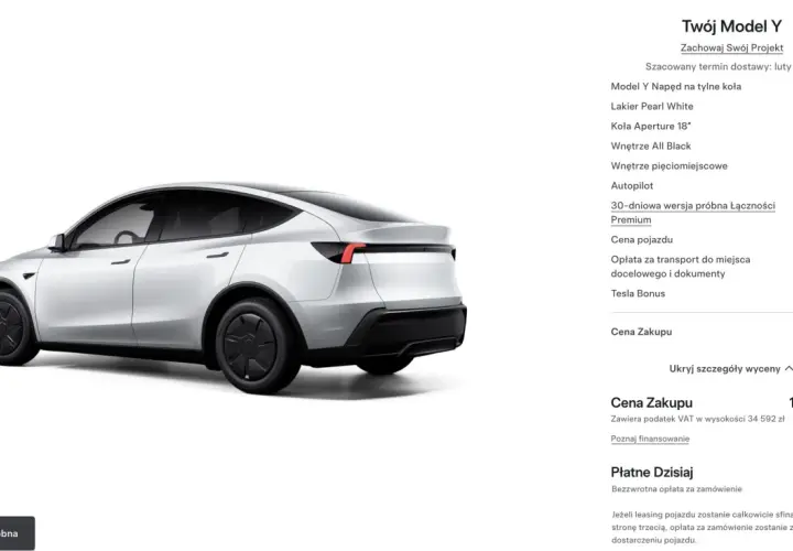 Tesla Model Y 2026: Cena od 166 240 zł! Jak zyskać dotacje?
