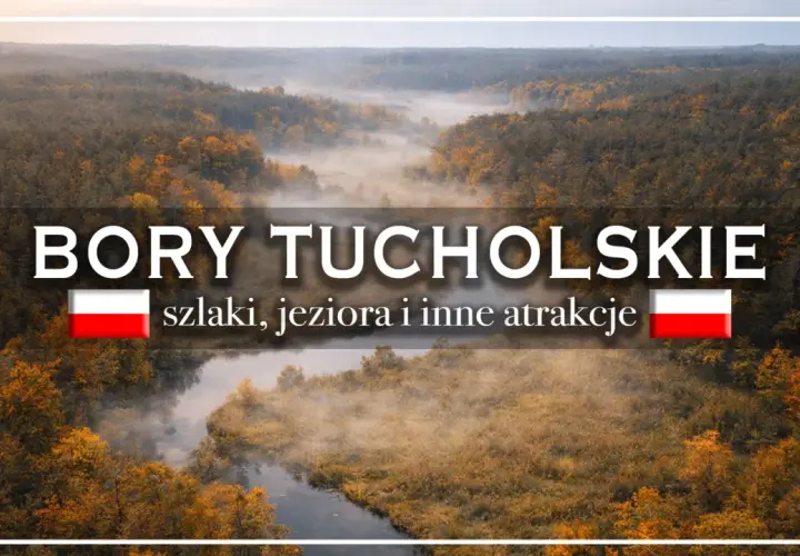 Mglisty poranek nad rzeką w Bory Tucholskie. Jesienne drzewa otaczają wodę, tworząc malowniczy krajobraz.