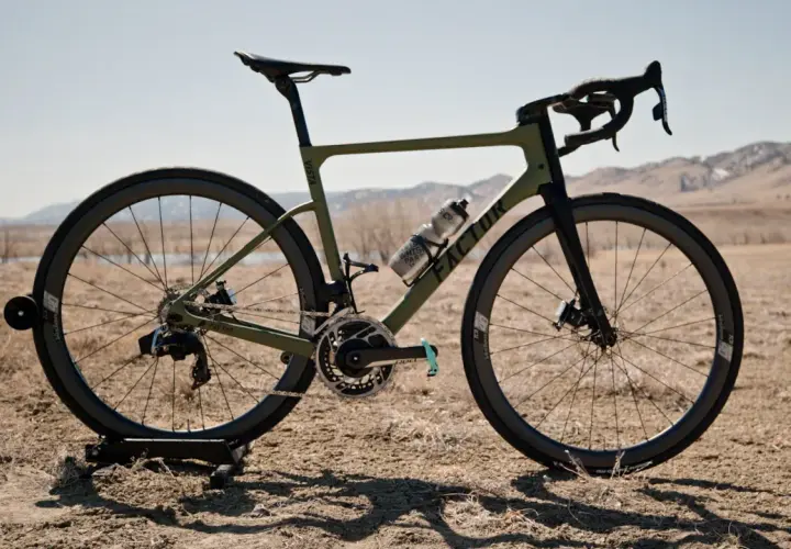 A Factor Vista bike stands ready for adventure in a dry, open landscape.