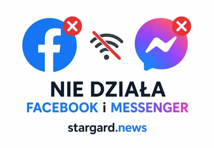 Facebook i Messenger nie działają. Ikony z czerwonym krzyżykiem i przekreślone Wi-Fi informują o awarii.