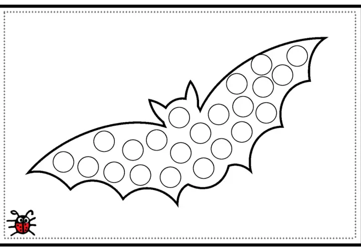 Murciélago para colorear con círculos, ideal como fichas halloween infantil 3 años. ¡A divertirse!