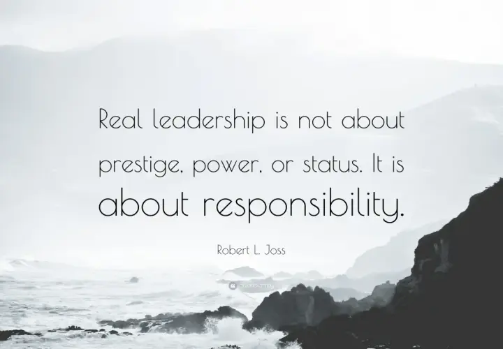 Quote about leadership responsibility, a key element in business leadership programs.