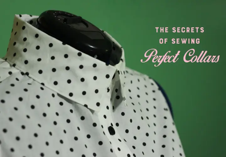 A white polka dot shirt with a crisp collared neckline, ready for sewing perfection.