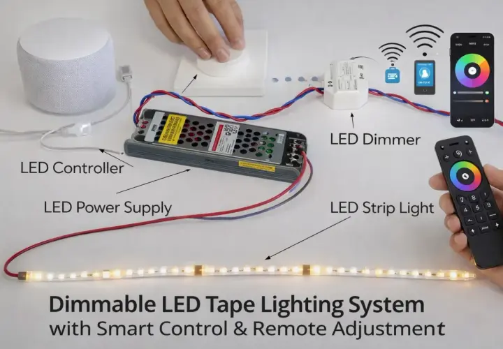 System oświetlenia LED RGB z pilotem i aplikacją. Różne rodzaje taśm LED RGB można kontrolować zdalnie.