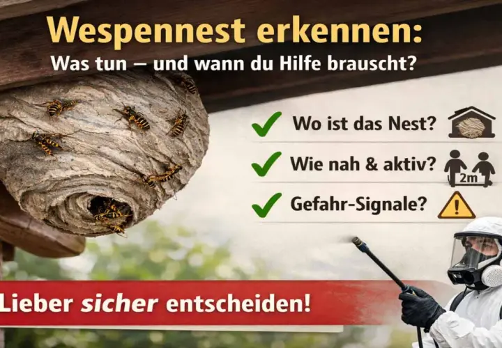 Ein Wespennest unter einem Dachvorsprung. Die Frage ist, wann verlassen Wespen ihr Nest und wann braucht man Hilfe.